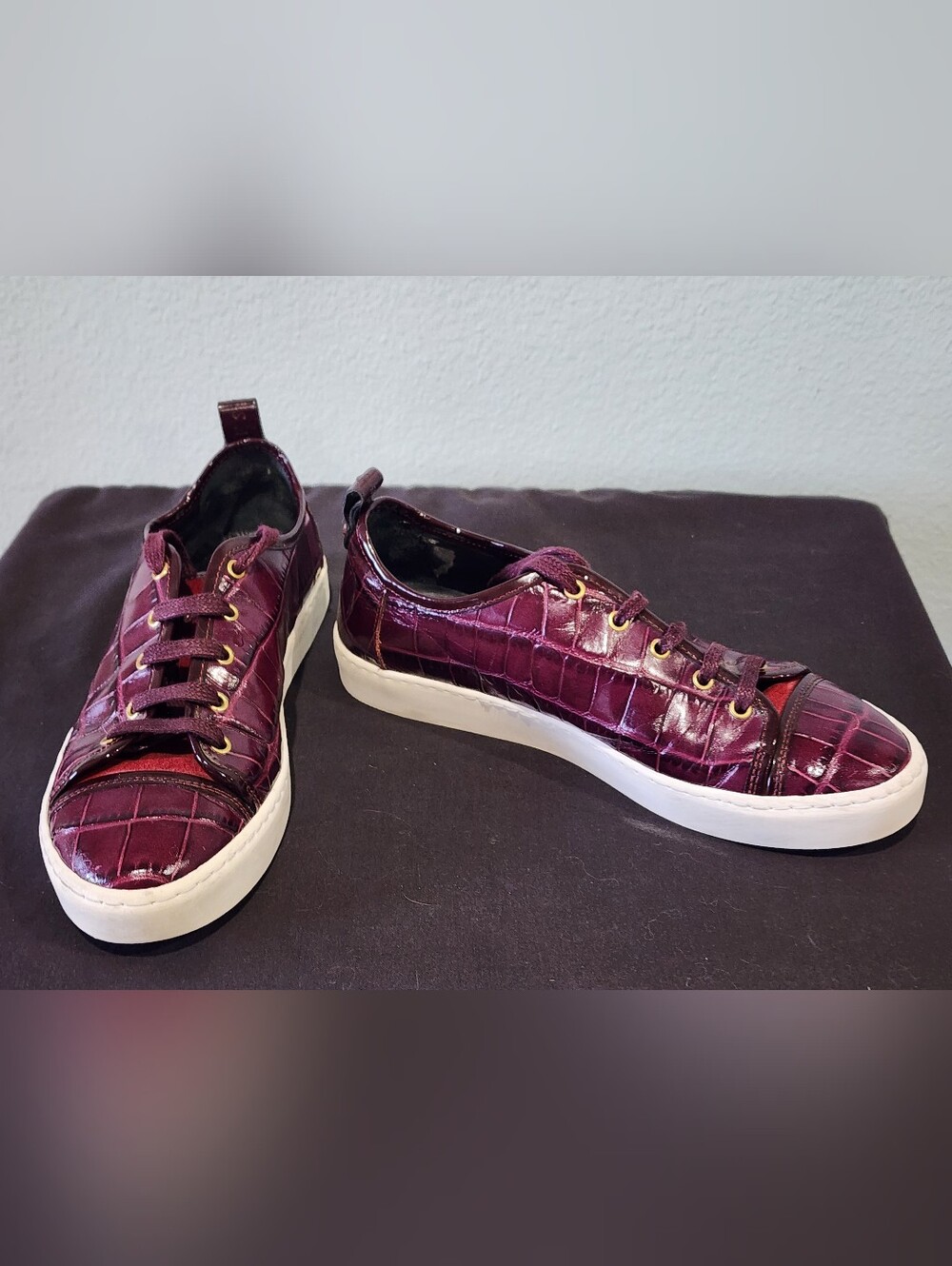 Jigsaw | "Asa" Croc-Embossed Leather Sneakers | Burgundy | U.S. Womens 7.5
